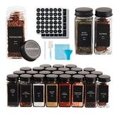 Skiileor 25-piece glass spice jars for organized kitchen storage.