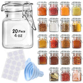 SKOCHE 20-pack spice jars with square glass for organized kitchen storage.
