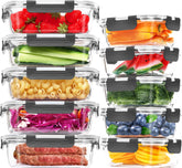 Skroam 10-pack 1040ml rectangular glass containers for bulk meal prep.