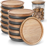 SkyBD acacia mason jar lids, regular mouth, airtight seal for dry storage.