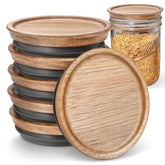 SKYBD wide-mouth wooden lid for jars enhances pantry organization with six airtight lids.