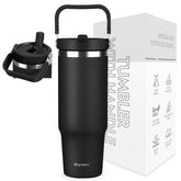 Skywerc 30oz tumbler with handle and straw shows a leak-proof lid for on-the-go hydration.