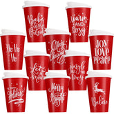 Sliner Christmas reusable cups with lids in red snowflake design for festive sipping