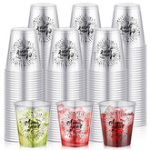 Sliner Happy New Year 2 oz shot glasses, clear and sturdy for celebrations.