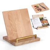 Slirike cookbook stand with removable cutting board in maple wood for recipe viewing