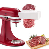 Slltto meat tenderizer attached to KitchenAid front port for quicker prep.