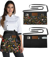 Slohif reversible server apron with flower-pattern and six pockets for organized service.