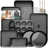 Slow Slog 12-piece bakeware stackable for compact kitchens.