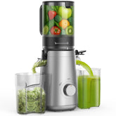 SMALLHOO juicer with five-point-eight-inch feed chute speeds up whole-fruit prep.