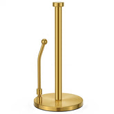 SMARTAKE paper towel holder gold base close-up showing stable standing design for easy tearing.