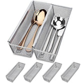 Smgmg silverware drawer organizer grey six-pack keeps utensils neatly separated.