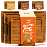 SMIRLY bamboo cutting board set with holder for organized prep station.