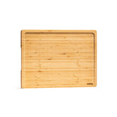 SMIRLY large bamboo cutting board with juice groove preserves counter cleanliness.
