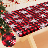 Smiry buffalo plaid tablecloth with elastic edge for a secure fit during meals.