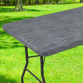 Smiry rectangle table cloth with elastic fitted windproof design for outdoor dining.