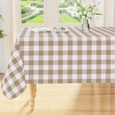 Smiry rectangle table cloth with waterproof vinyl surface protects the table.