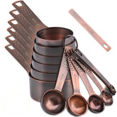 Smithcraft copper measuring cups collection with engraved metrics for precise cooking.