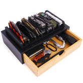 Smocchy pocket knife display case with seven slots for organized EDC gear.
