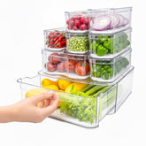 SMRCAD pull-out fridge organizer in clear bins for easy access and visibility
