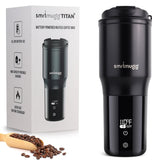 SmrtMugg TITAN heated mug in use with LCD screen for precise temperature control.