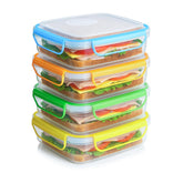 Snap Fresh 4-pack sandwich containers with bright lids for organized kid lunches.