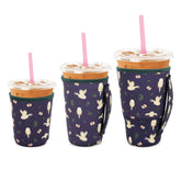 Snowso 3-pack iced coffee sleeves with handles in bright color for easy grip.