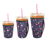 Snowso 3-pack iced coffee sleeves with vintage flowers protect hands and curb condensation