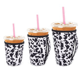 Snowso cow-print iced coffee sleeve fits 16-18 oz cups and keeps hands dry