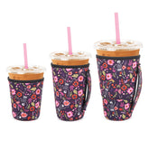Snowso Skeletons Floral small iced coffee sleeve for a secure grip on 16-18 oz cups.