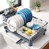 SNTD dish drying rack front view highlighting compact steel design for space-saving counters