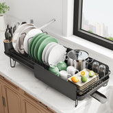 SNTD extendable dish drying rack with extendable length for versatile counter fit