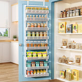 SNTD over-the-door pantry organizer with a stable hanger for secure mounting.