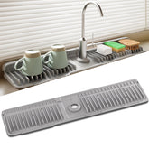 SOCORIA faucet mat close-up showing 7-degree slope for rapid self-draining
