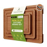 Socisen 3-pack bamboo cutting board set with non-slip feet for stable prep.