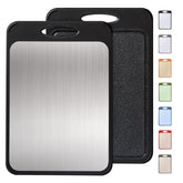 Socisen dual-sided cutting board with stainless steel and wheat straw surfaces for meats and produce