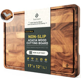 Socisen end-grain acacia cutting board, top view, durable prep surface