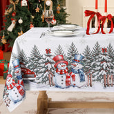 Softalker Christmas tablecloth with snowman and truck motif for festive meals.