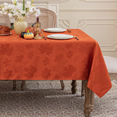 Softalker Fall Jacquard tablecloth with maple leaves enhances autumn table setting.
