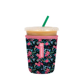 Sok It JavaSok sleeve front view with tropical blooms offers on-the-go cooling and grip.