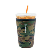 Sok It JavaSok green camo sleeve closeup showing durable neoprene protection for beverages.