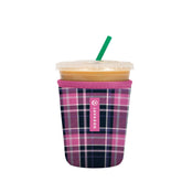 Sok It JavaSok berry plaid sleeve on 16oz cup keeps beverages cold and hands dry.