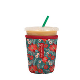 Sok It JavaSok sleeve pastel poinsettias, side view, keeps beverages cold on the go.