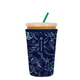 Sok It JavaSok Ocean Oasis sleeve on iced coffee; keeps drink cold and hands dry