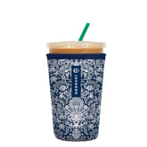 Sok It JavaSok Royal Lace sleeve on a cup, keeping drinks cold and hands comfortable.
