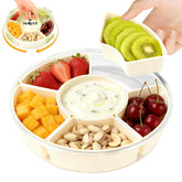 Solevi divided rotating snack tray with lid and handle for organized sharing