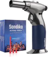 Sondiko dual flame torch caramelizes creme brulee for a crisp sugar crust