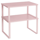 Songmics cabinet organizer shelf set in jelly pink declutters kitchen counters and keeps essentials visible.