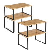 Songmics cabinet organizer shelf set four on countertop keeps spices organized and accessible.