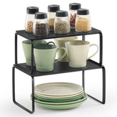 SONGMICS HOME bamboo cabinet organizer displaying spice jars neatly on the counter