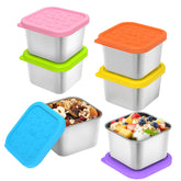 SOPHICO stainless steel snack container with 6 oz capacity and secure lid for kid-friendly lunches.